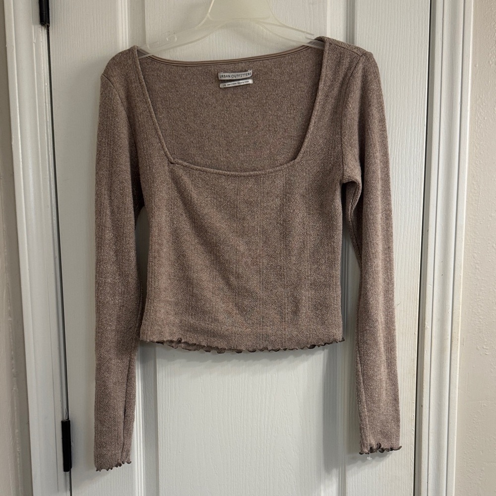 Urban Outfitters Taupe Long Sleeve Square Neck Top